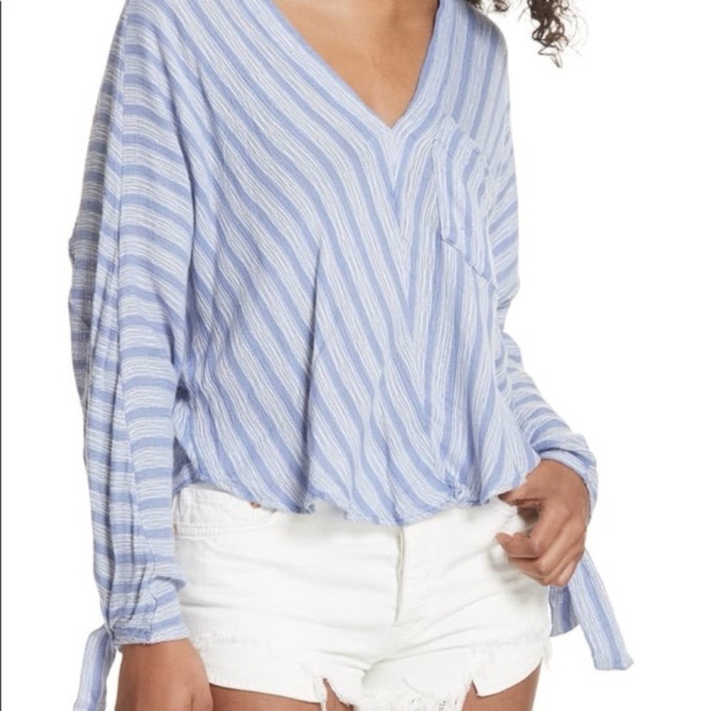 Free People Morning Striped Dolman Top Size Small Blue Minimal Beach Blue Fall